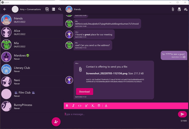 screenshot of Flutter Cwtch from 2022